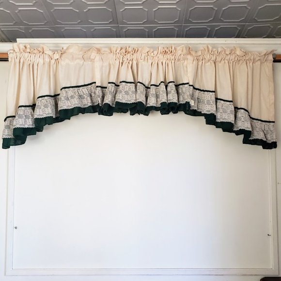 SOLD JC Penney Priscilla Swag 84W x 25L Valance Rod Pocket Cream Green Ruffle - Picture 1 of 14